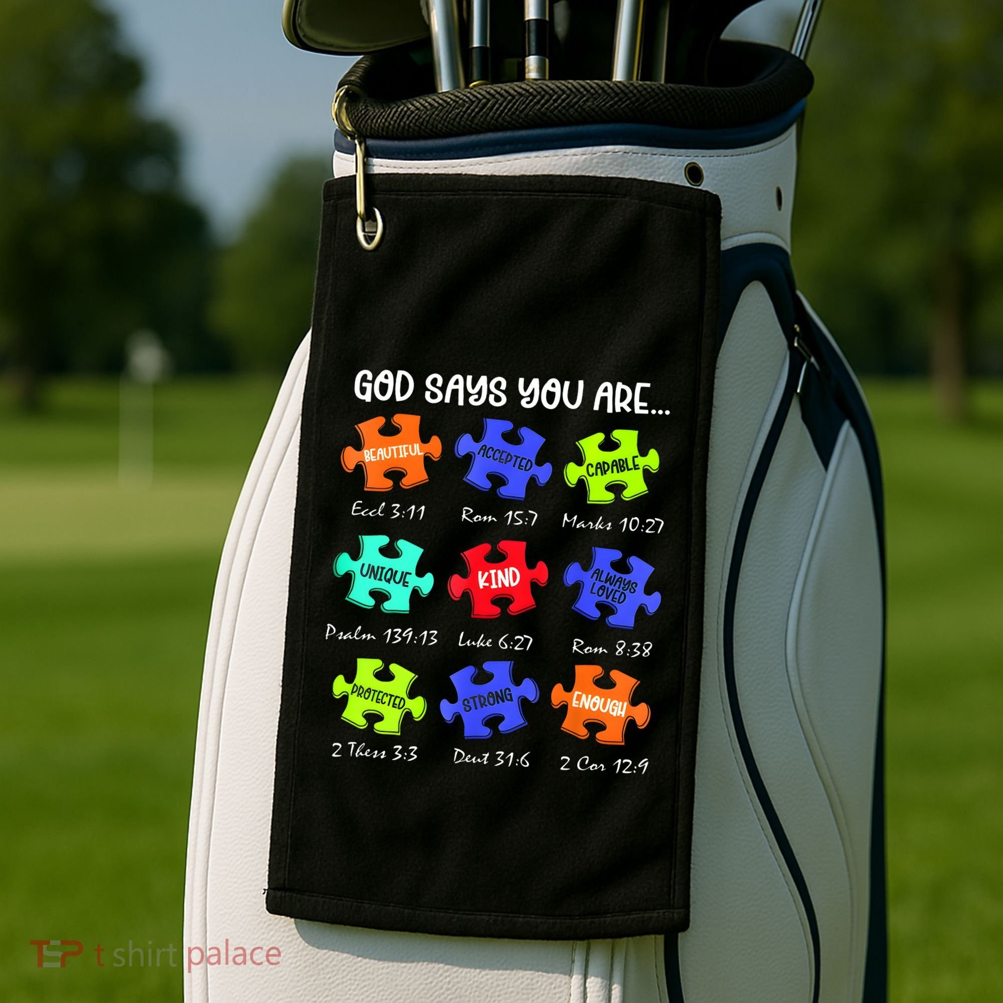 God Says I Am Autism Awareness Retro Be Kind Golf Towel