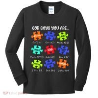 God Says I Am Autism Awareness Retro Be Kind Kids Long Sleeve Shirt thumb 0