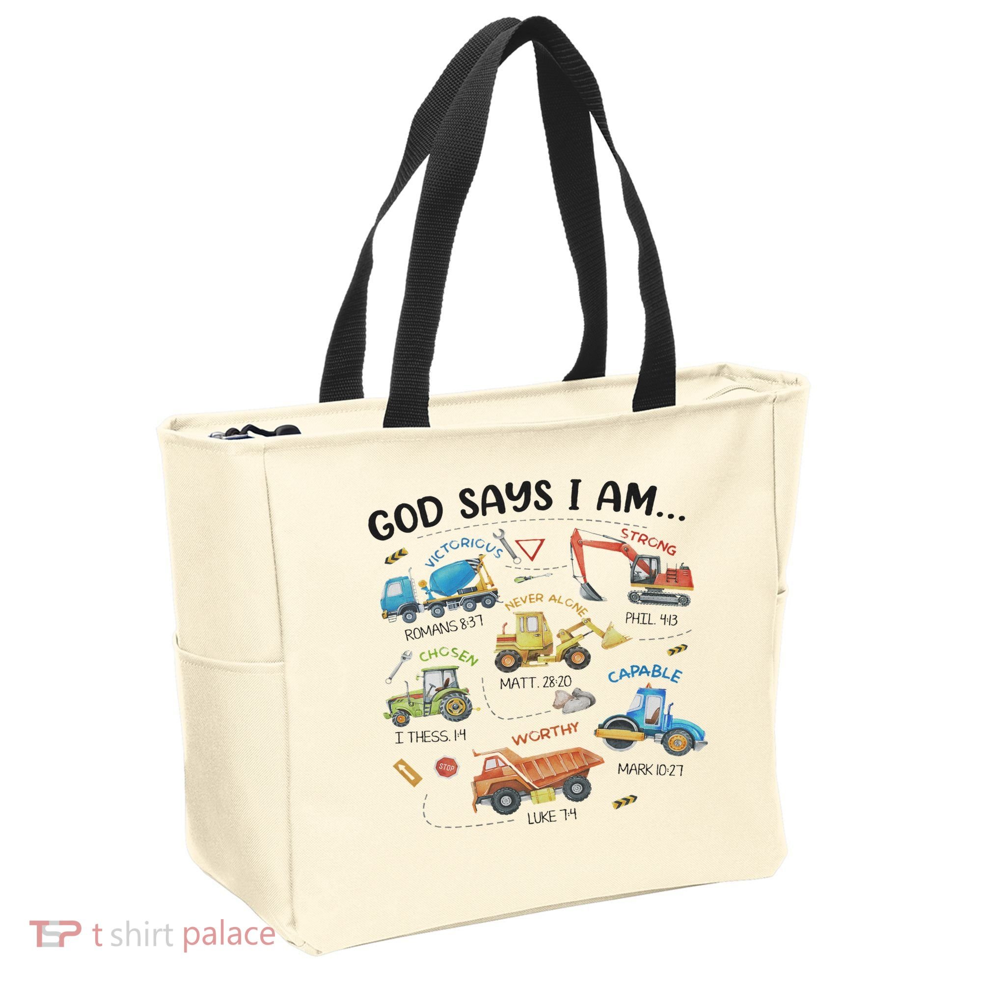 God Says I Am Construction Bible Verse Truck Tote Bag