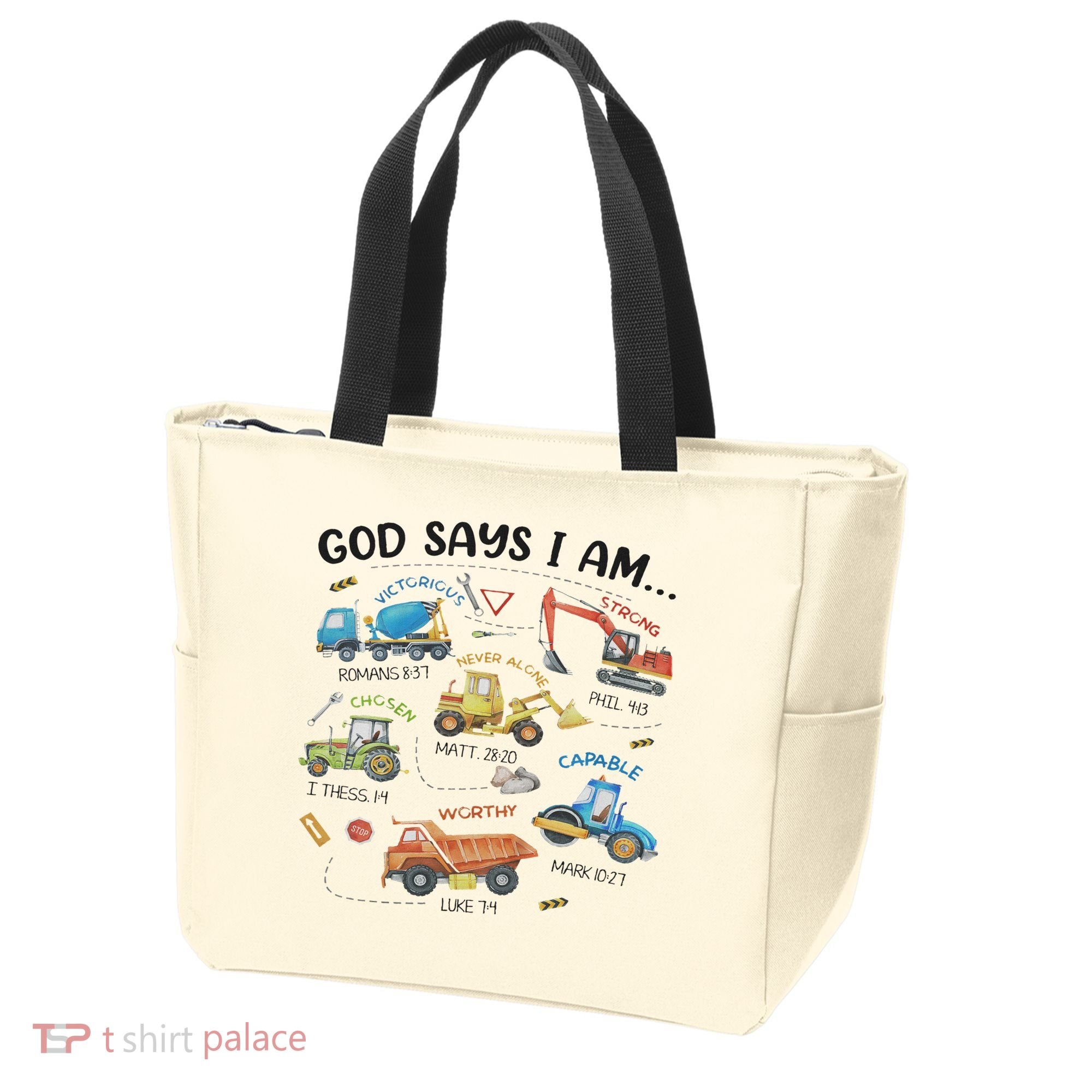 God Says I Am Construction Bible Verse Truck Tote Bag