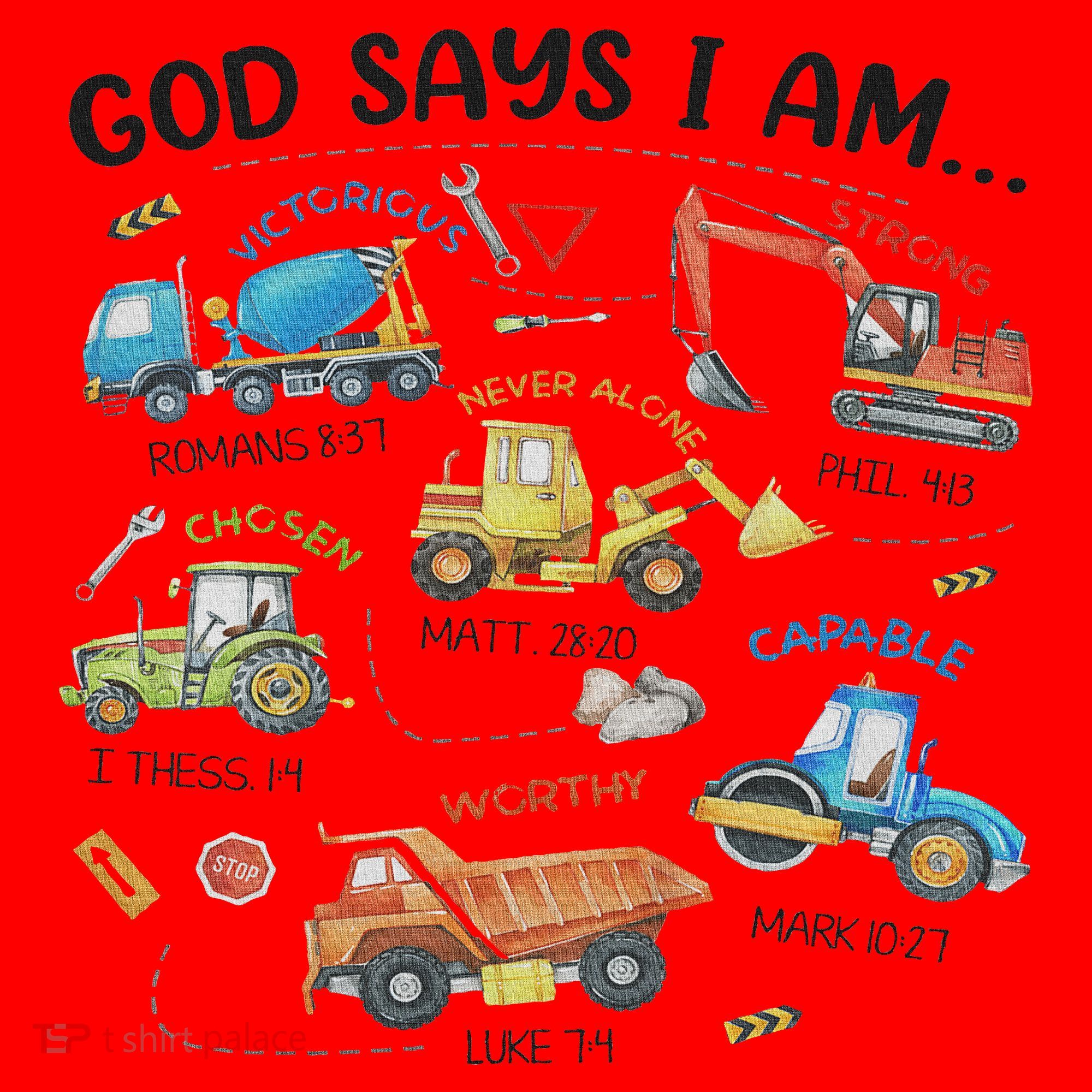God Says I Am Construction Bible Verse Truck Santa Hat