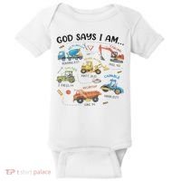 God Says I Am Construction Bible Verse Truck Baby Bodysuit thumb 0