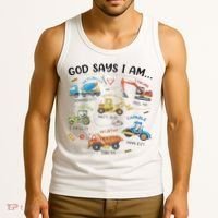 God Says I Am Construction Bible Verse Truck Tank Top thumb 3