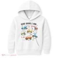 God Says I Am Construction Bible Verse Truck Kids Hoodie thumb 0