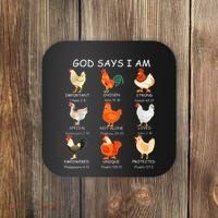 God Says I Am Bible Verse Christian Farm Chickens Religious Coaster thumb 0