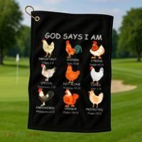 God Says I Am Bible Verse Christian Farm Chickens Religious Golf Towel thumb 1