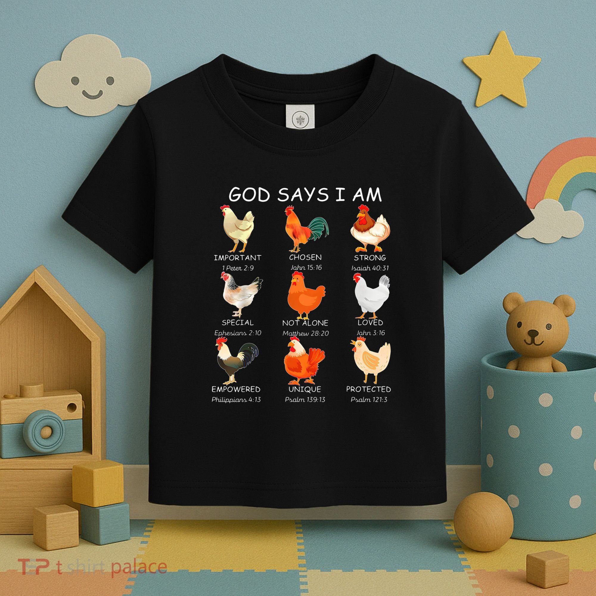 God Says I Am Bible Verse Christian Farm Chickens Religious Toddler T-Shirt