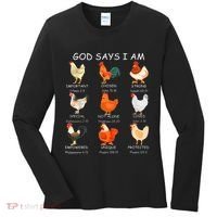 God Says I Am Bible Verse Christian Farm Chickens Religious Women's Long Sleeve Shirt thumb 0