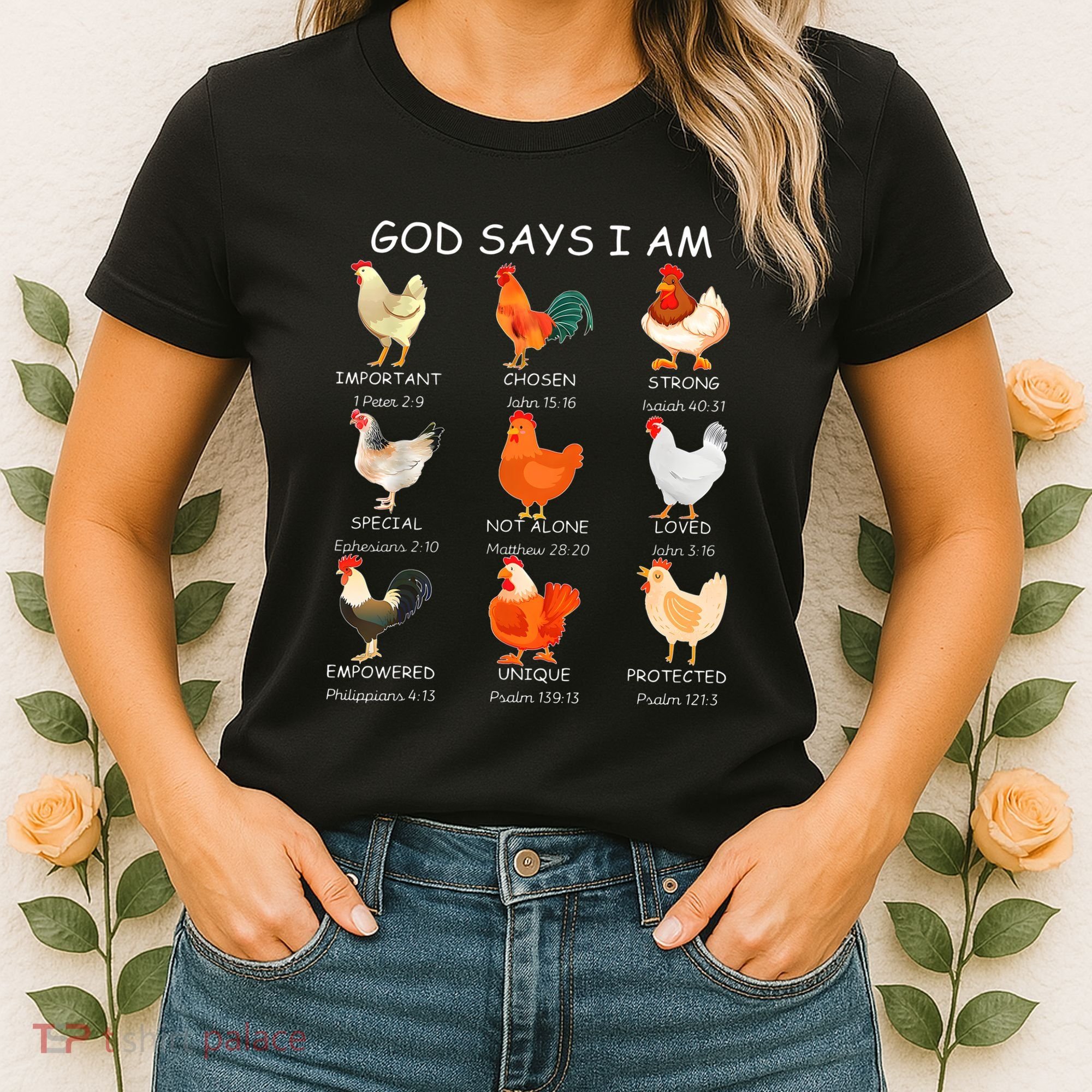 God Says I Am Bible Verse Christian Farm Chickens Religious Women's T-Shirt