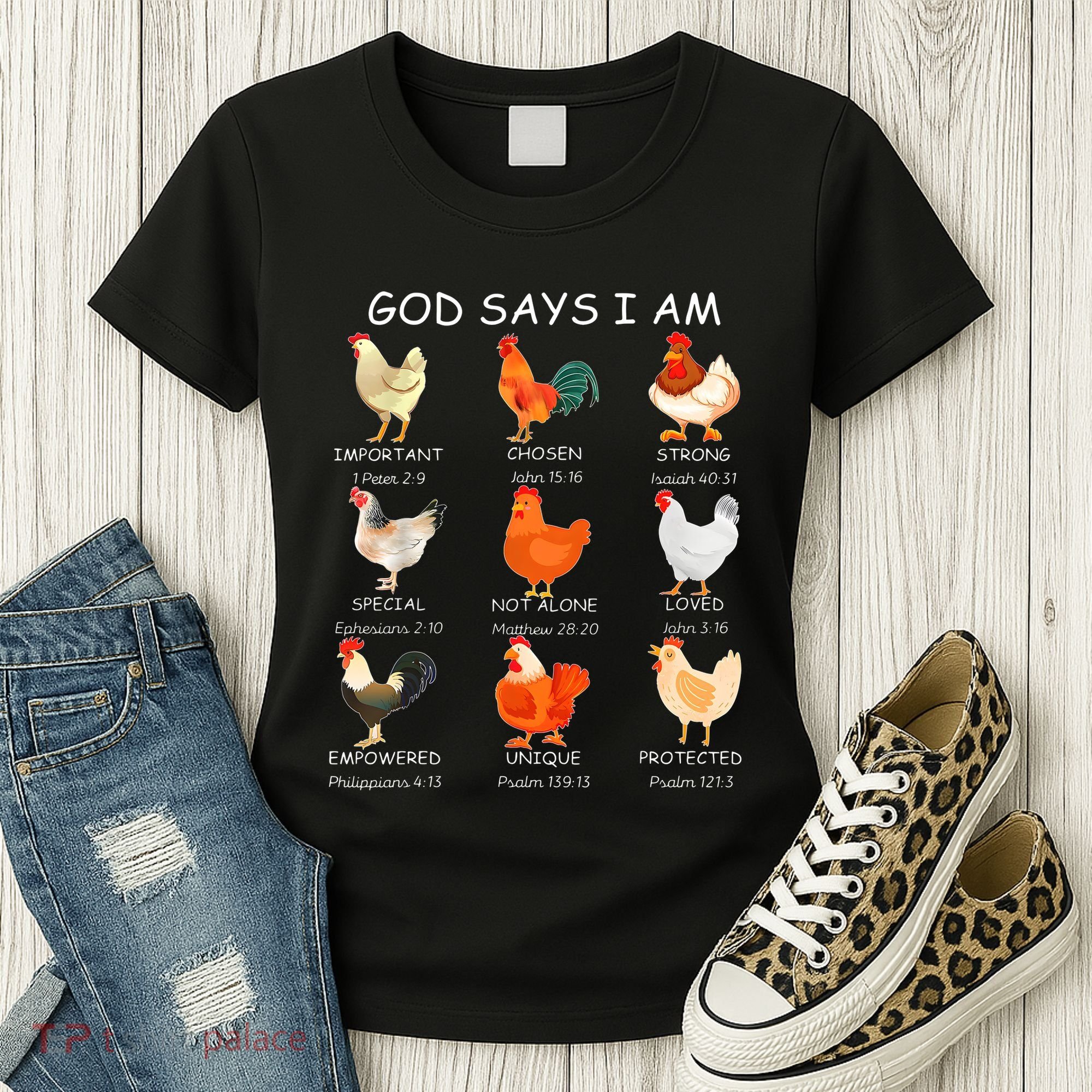 God Says I Am Bible Verse Christian Farm Chickens Religious Women's T-Shirt