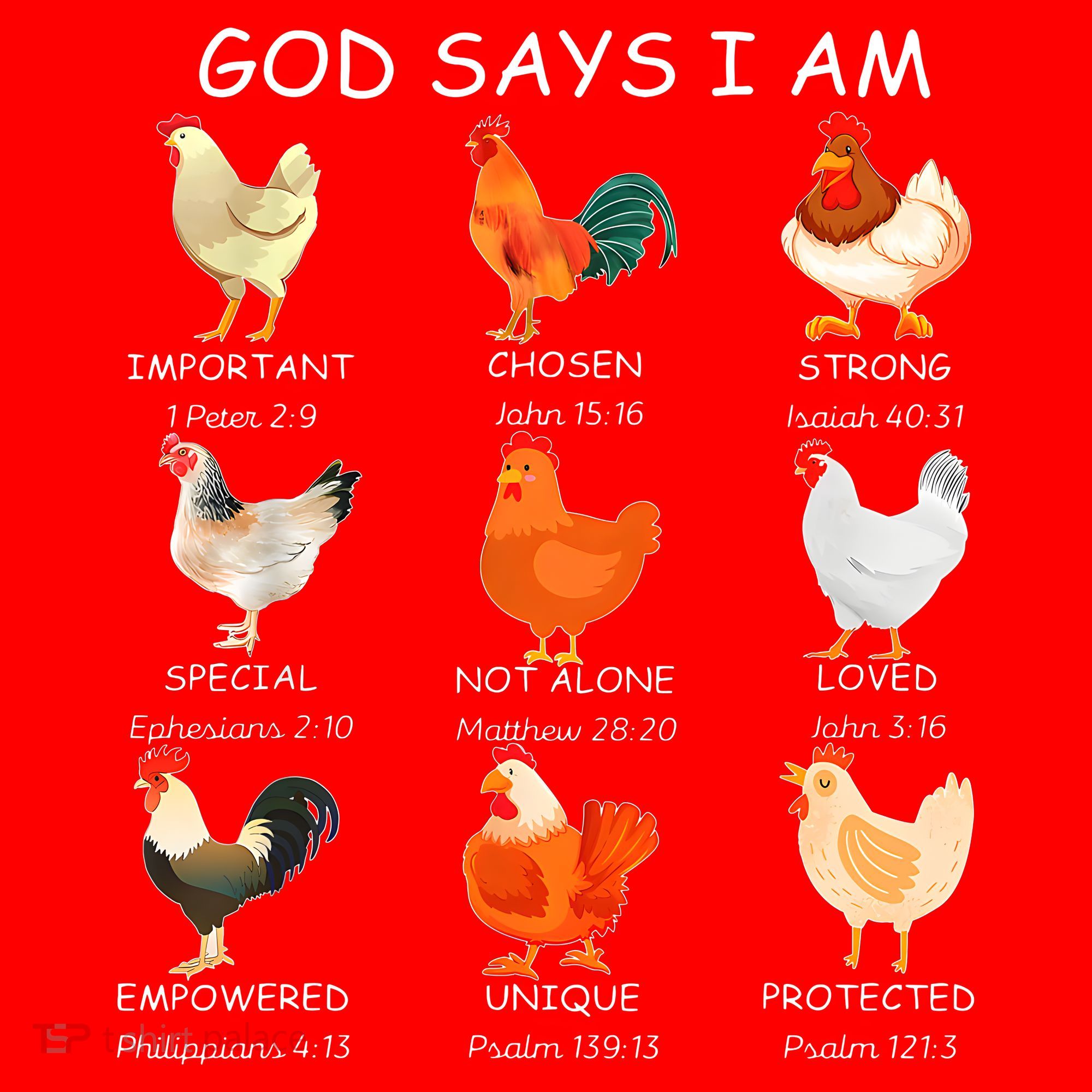 God Says I Am Bible Verse Christian Farm Chickens Religious Santa Hat