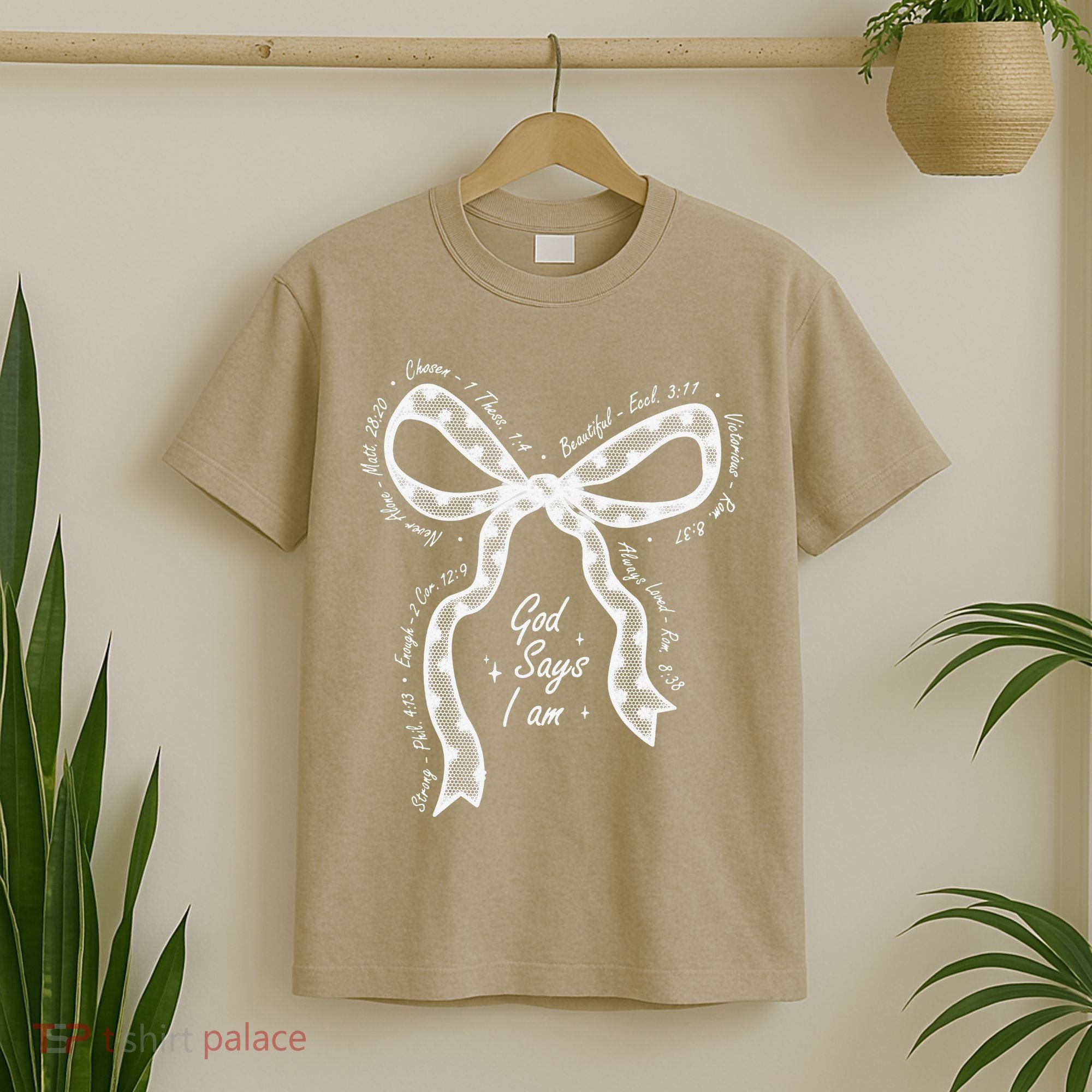 God Says I Am Lace Coquette Bow Christian Bible Verse Jesus T-Shirt