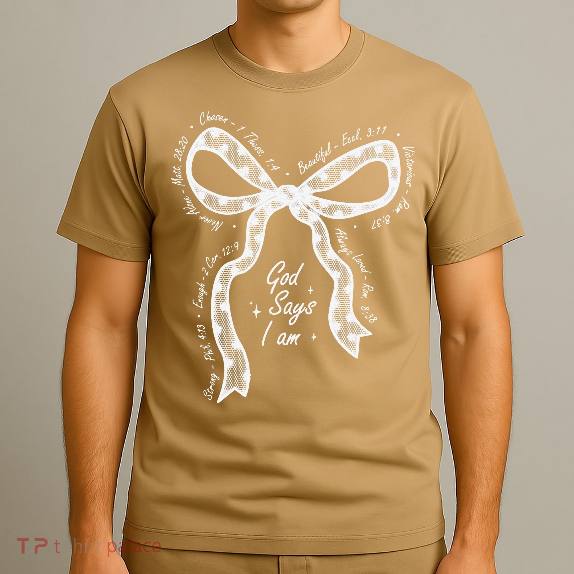 God Says I Am Lace Coquette Bow Christian Bible Verse Jesus T-Shirt