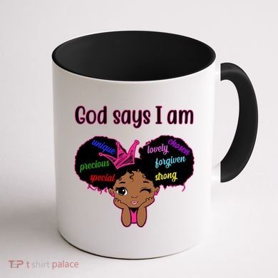 God Say I Am Black Female Coffee Mug back