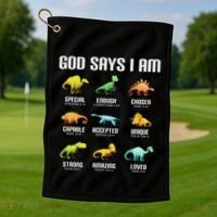 God Says I Am Dinosaurs Christian Golf Towel thumb 1