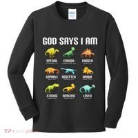 God Says I Am Dinosaurs Christian Kids Long Sleeve Shirt thumb 0