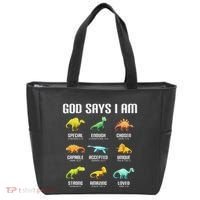 God Says I Am Dinosaurs Christian Tote Bag thumb 0