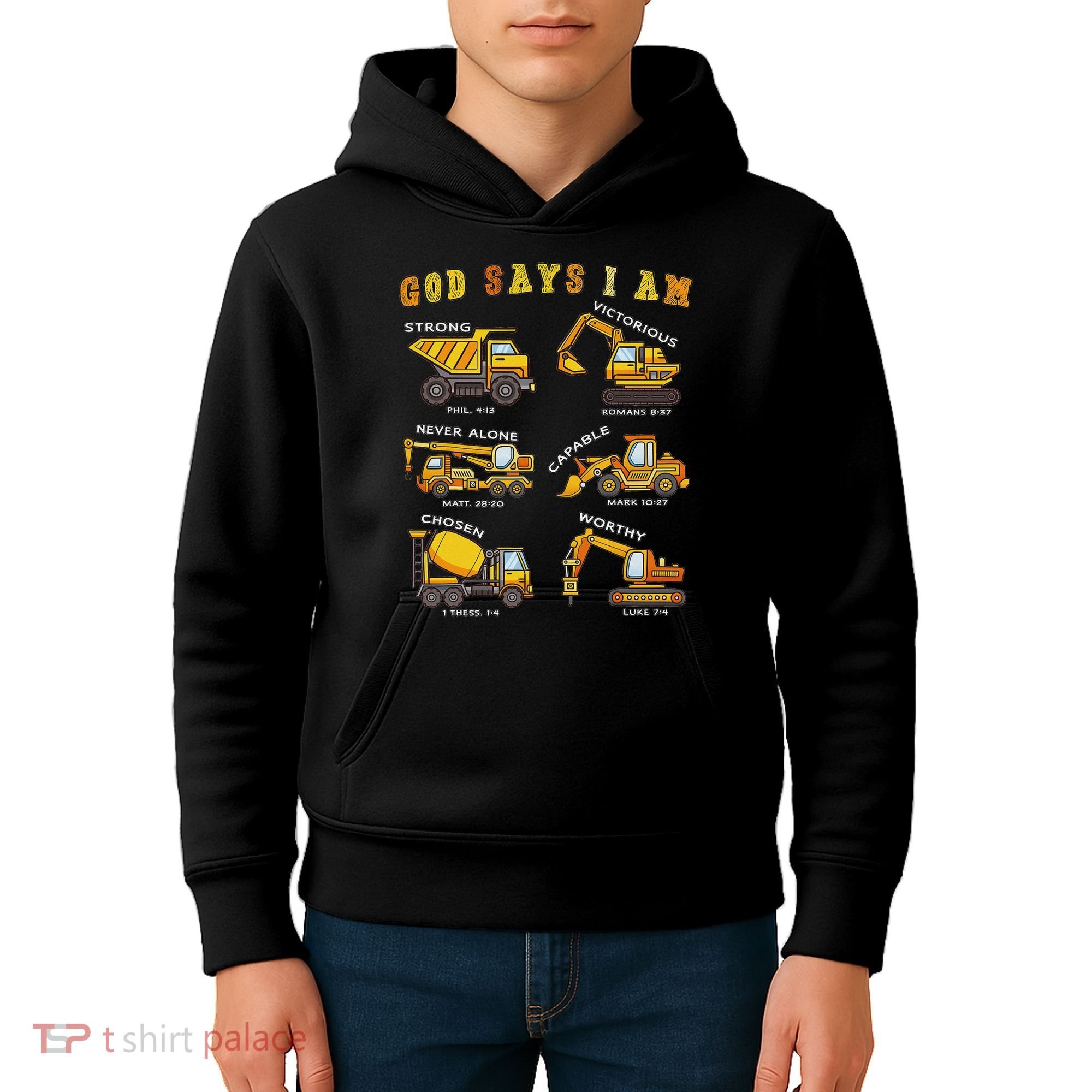 God Says I Am Construction Bible Verse Truck Kids Hoodie