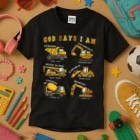 God Says I Am Construction Bible Verse Truck Kids T-Shirt thumb 3