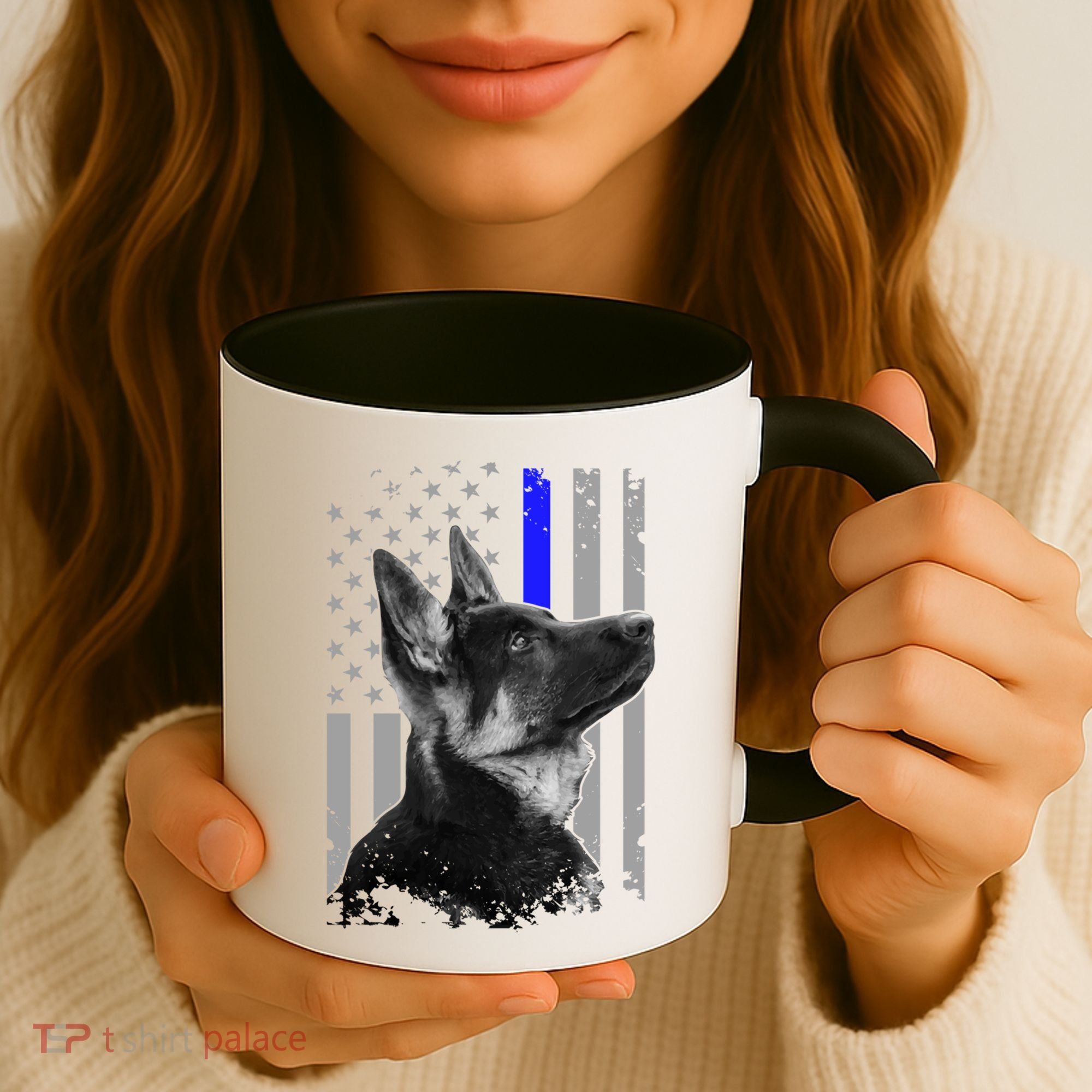 Ger Shepherd K9 Unit Thin Blue Line Flag Police Gift Coffee Mug