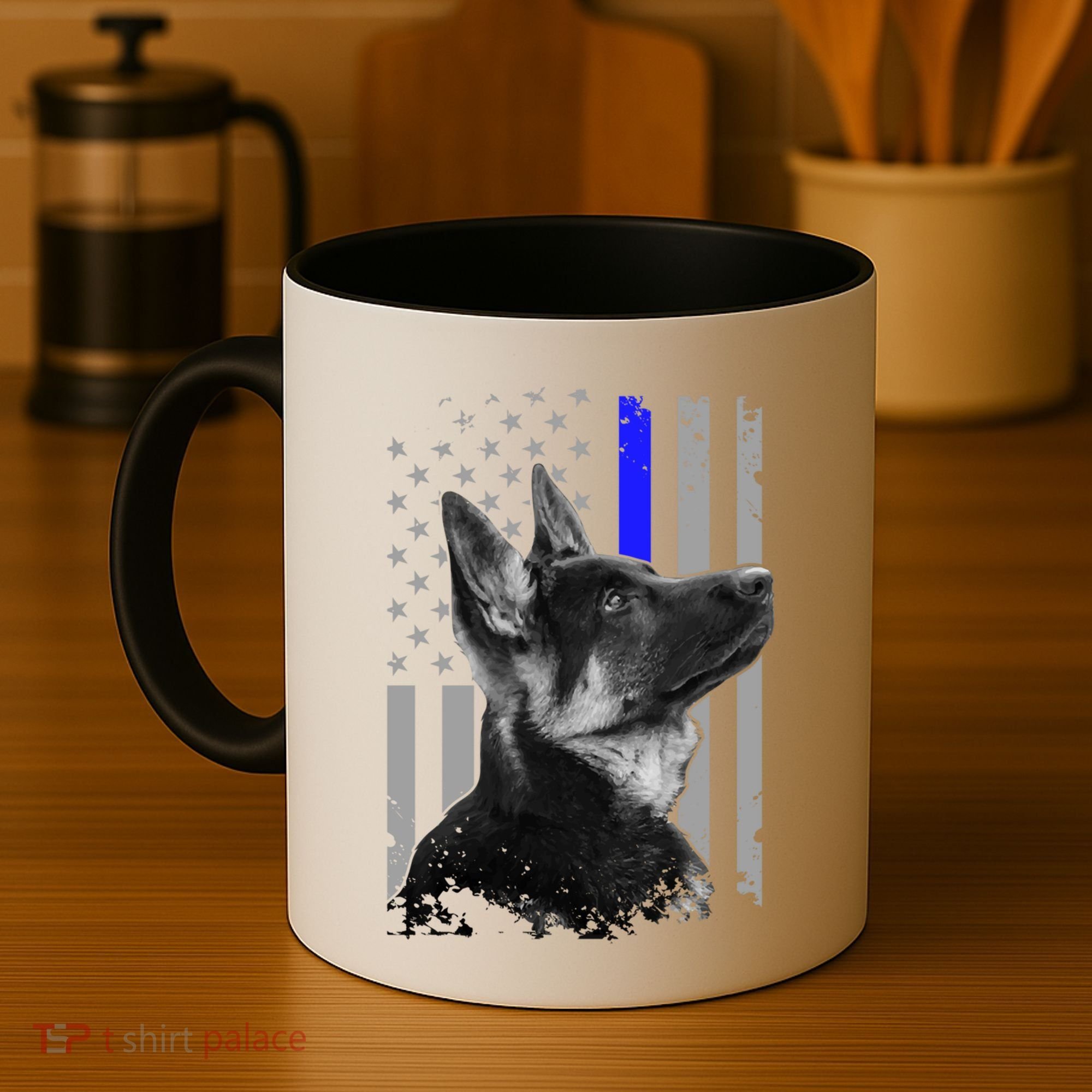 Ger Shepherd K9 Unit Thin Blue Line Flag Police Gift Coffee Mug