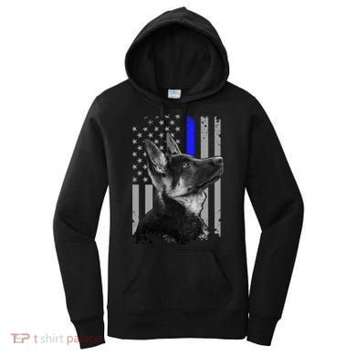 Ger Shepherd K9 Unit Thin Blue Line Flag Police Gift Women's Hoodie