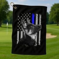 Ger Shepherd K9 Unit Thin Blue Line Flag Police Gift Golf Towel thumb 1