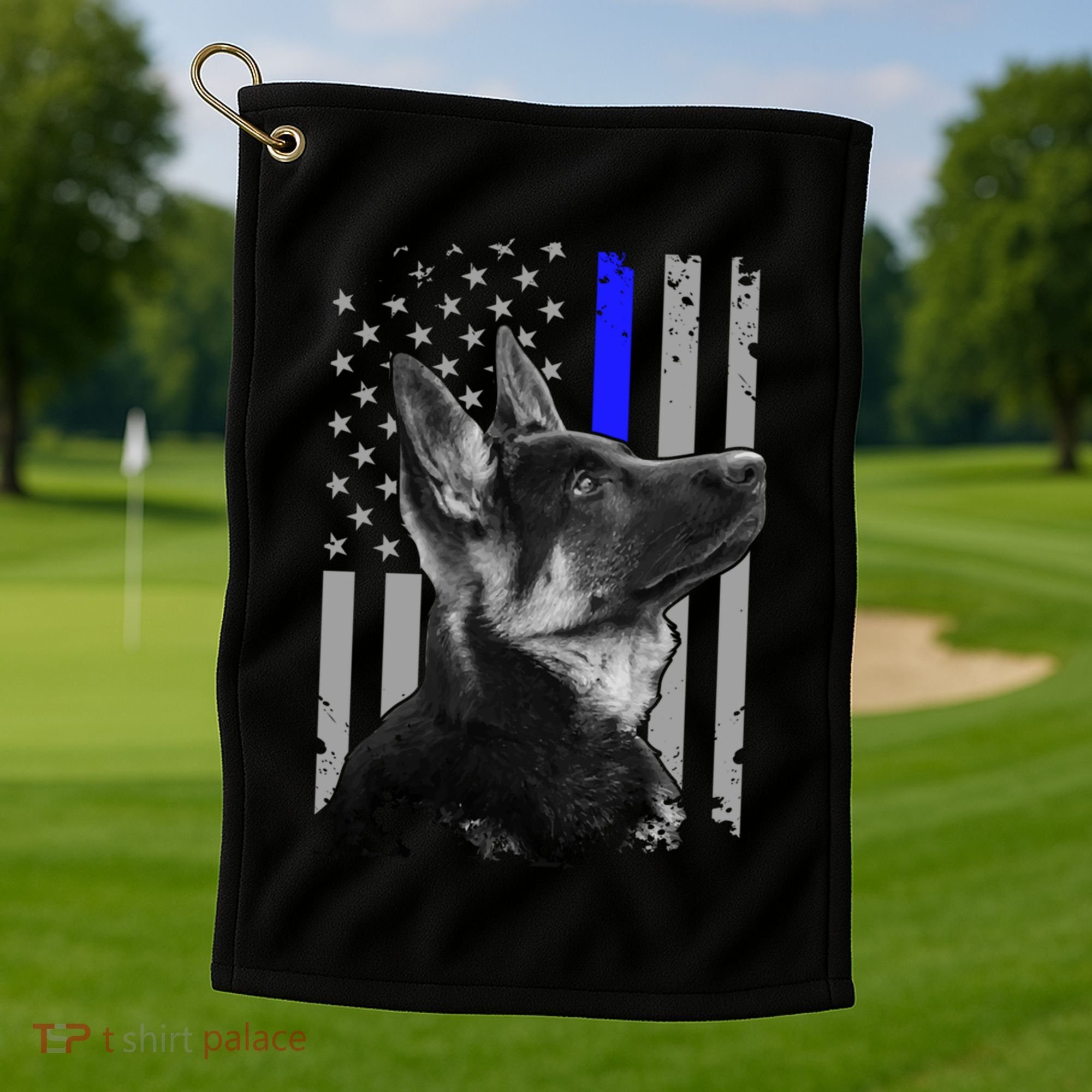 Ger Shepherd K9 Unit Thin Blue Line Flag Police Gift Golf Towel
