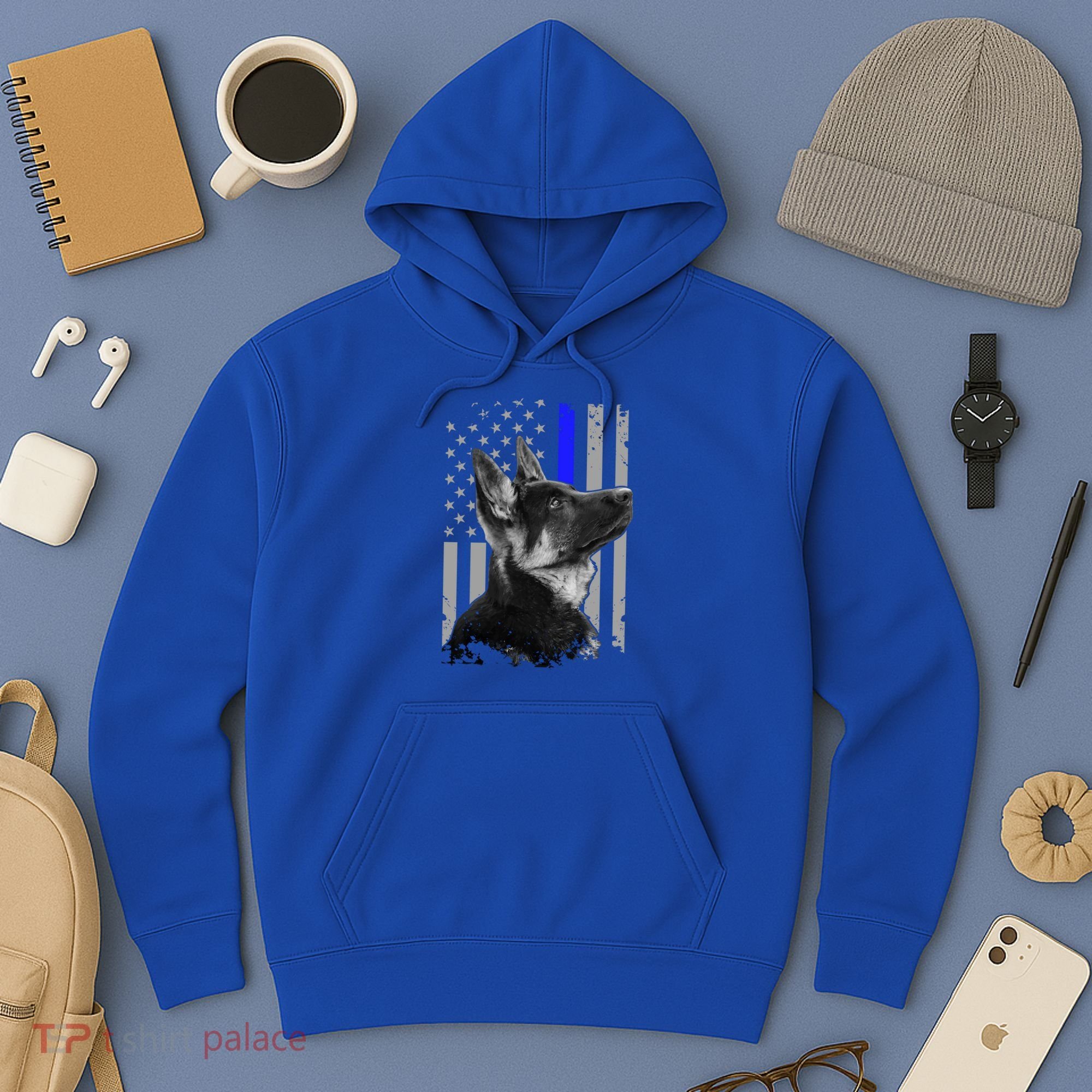 Ger Shepherd K9 Unit Thin Blue Line Flag Police Gift Hoodie