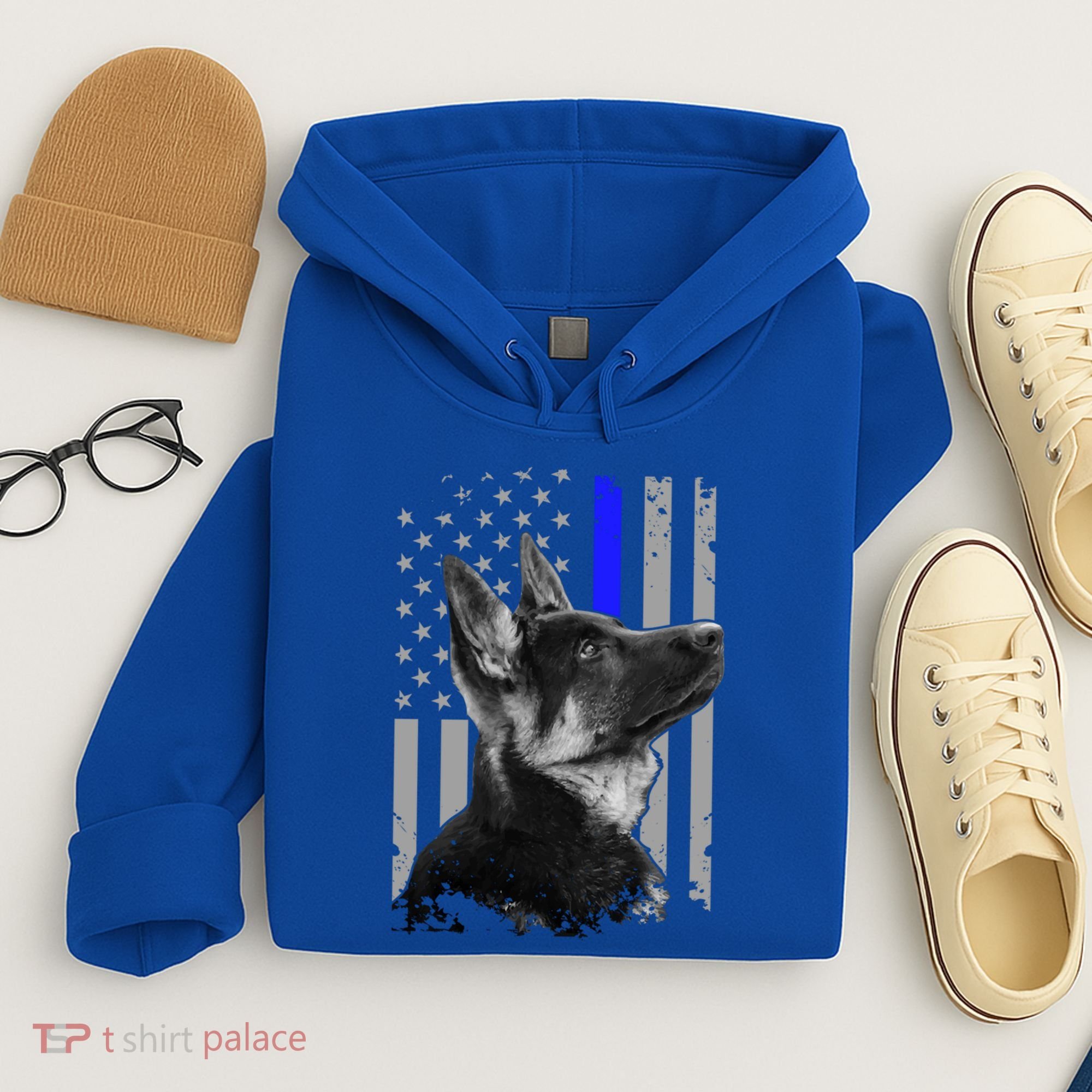 Ger Shepherd K9 Unit Thin Blue Line Flag Police Gift Hoodie
