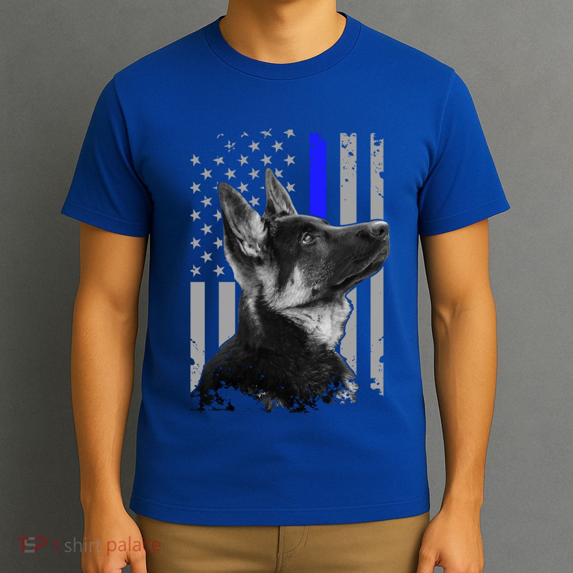 Ger Shepherd K9 Unit Thin Blue Line Flag Police Gift T-Shirt