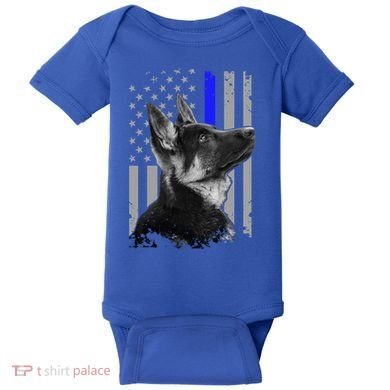 Ger Shepherd K9 Unit Thin Blue Line Flag Police Gift Baby Bodysuit