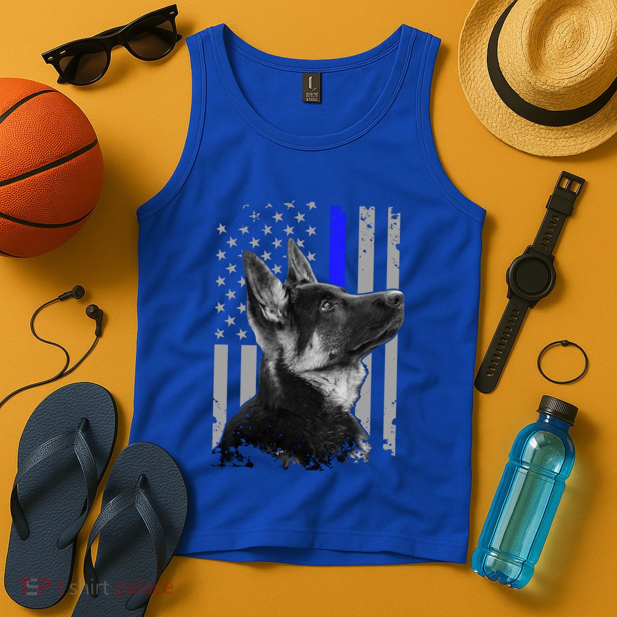 Ger Shepherd K9 Unit Thin Blue Line Flag Police Gift Tank Top