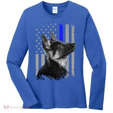 Ger Shepherd K9 Unit Thin Blue Line Flag Police Gift Women's Long Sleeve Shirt