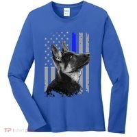 Ger Shepherd K9 Unit Thin Blue Line Flag Police Gift Women's Long Sleeve Shirt thumb 0
