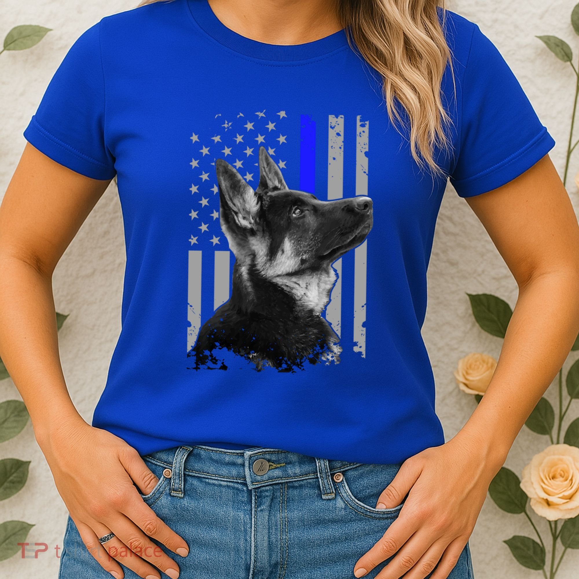 Ger Shepherd K9 Unit Thin Blue Line Flag Police Gift Women's T-Shirt
