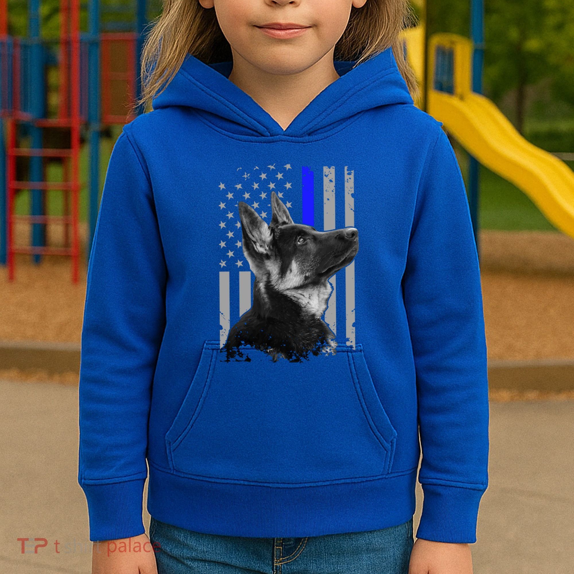 Ger Shepherd K9 Unit Thin Blue Line Flag Police Gift Kids Hoodie