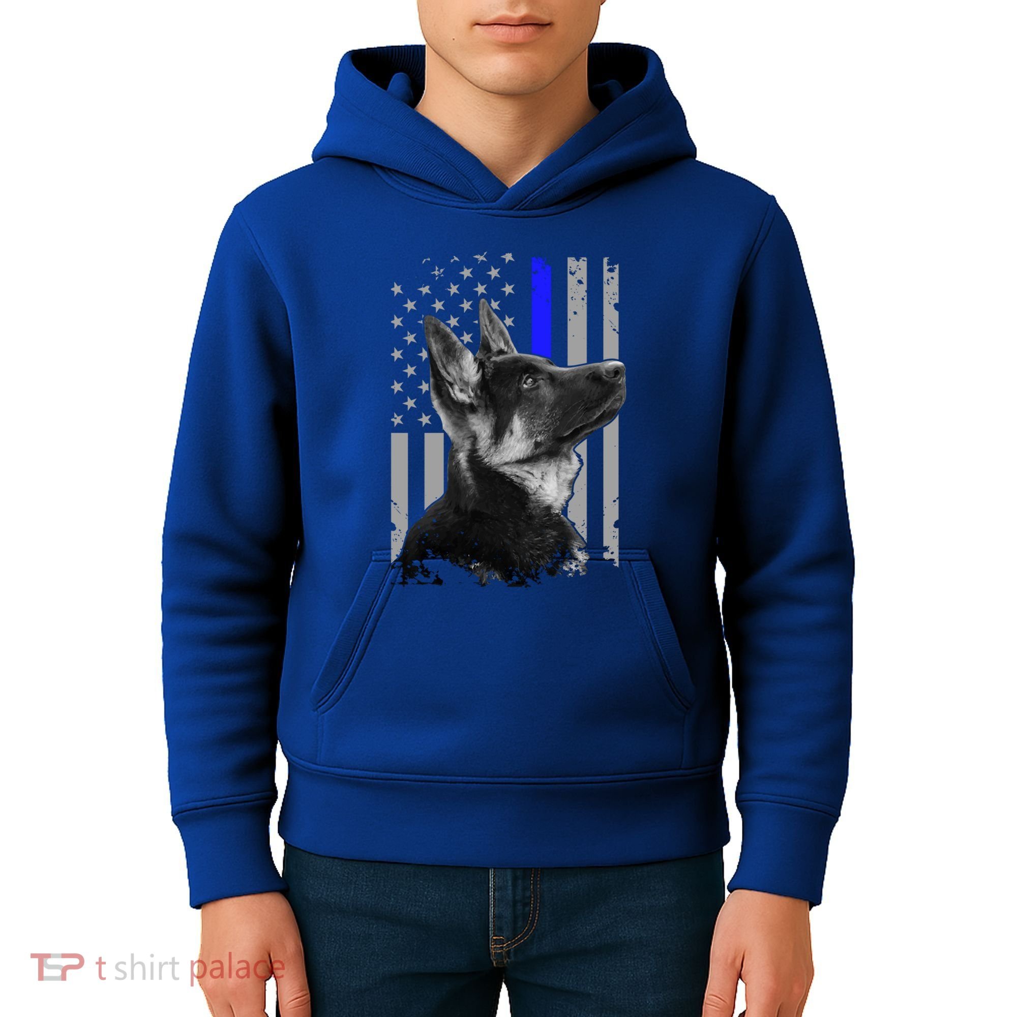 Ger Shepherd K9 Unit Thin Blue Line Flag Police Gift Kids Hoodie