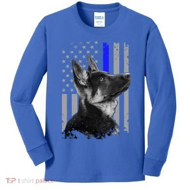 Ger Shepherd K9 Unit Thin Blue Line Flag Police Gift Kids Long Sleeve Shirt