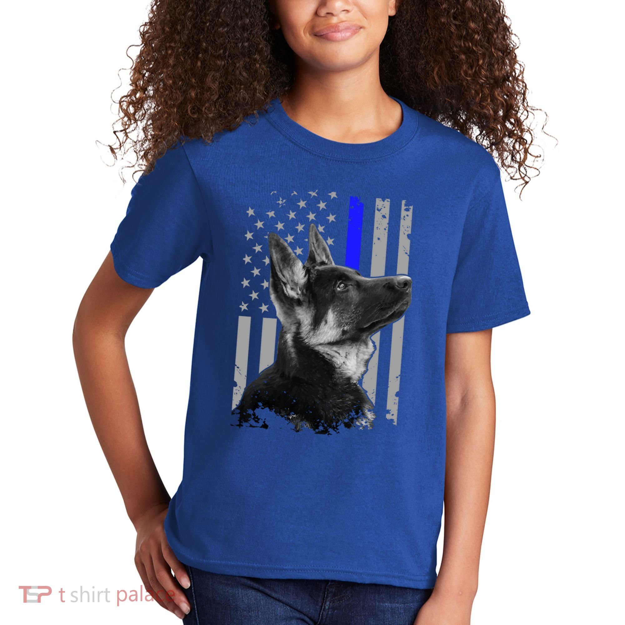 Ger Shepherd K9 Unit Thin Blue Line Flag Police Gift Kids T-Shirt