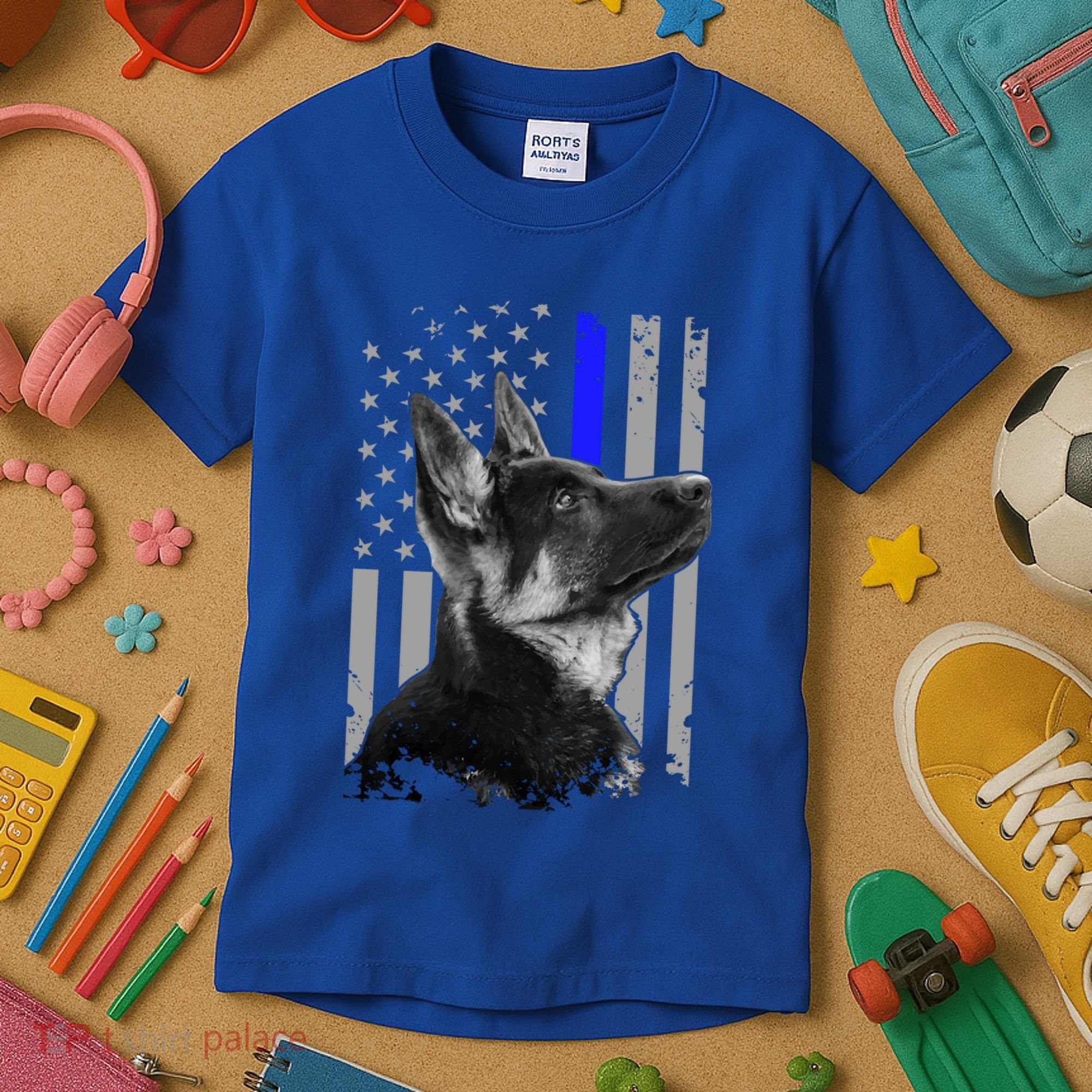 Ger Shepherd K9 Unit Thin Blue Line Flag Police Gift Kids T-Shirt