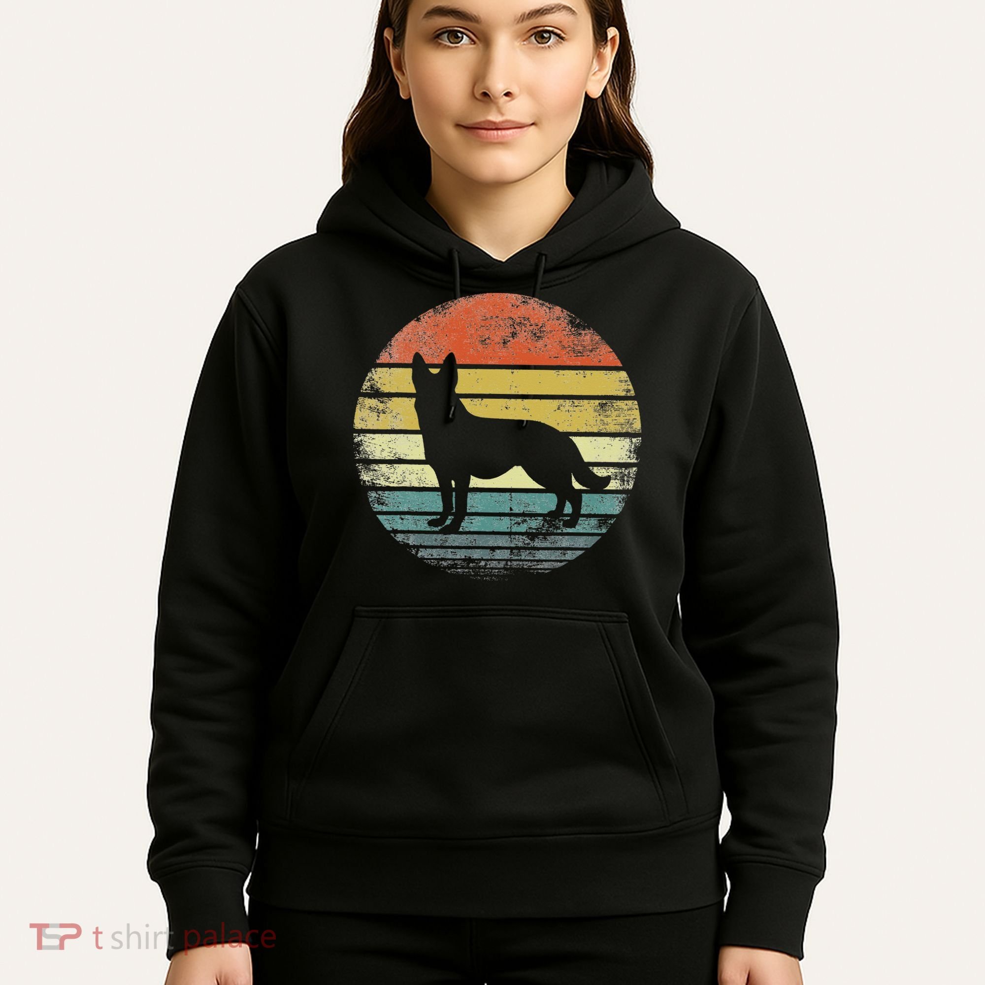German Shepherd Lover Owner Gift Retro Sunset Dog Hoodie