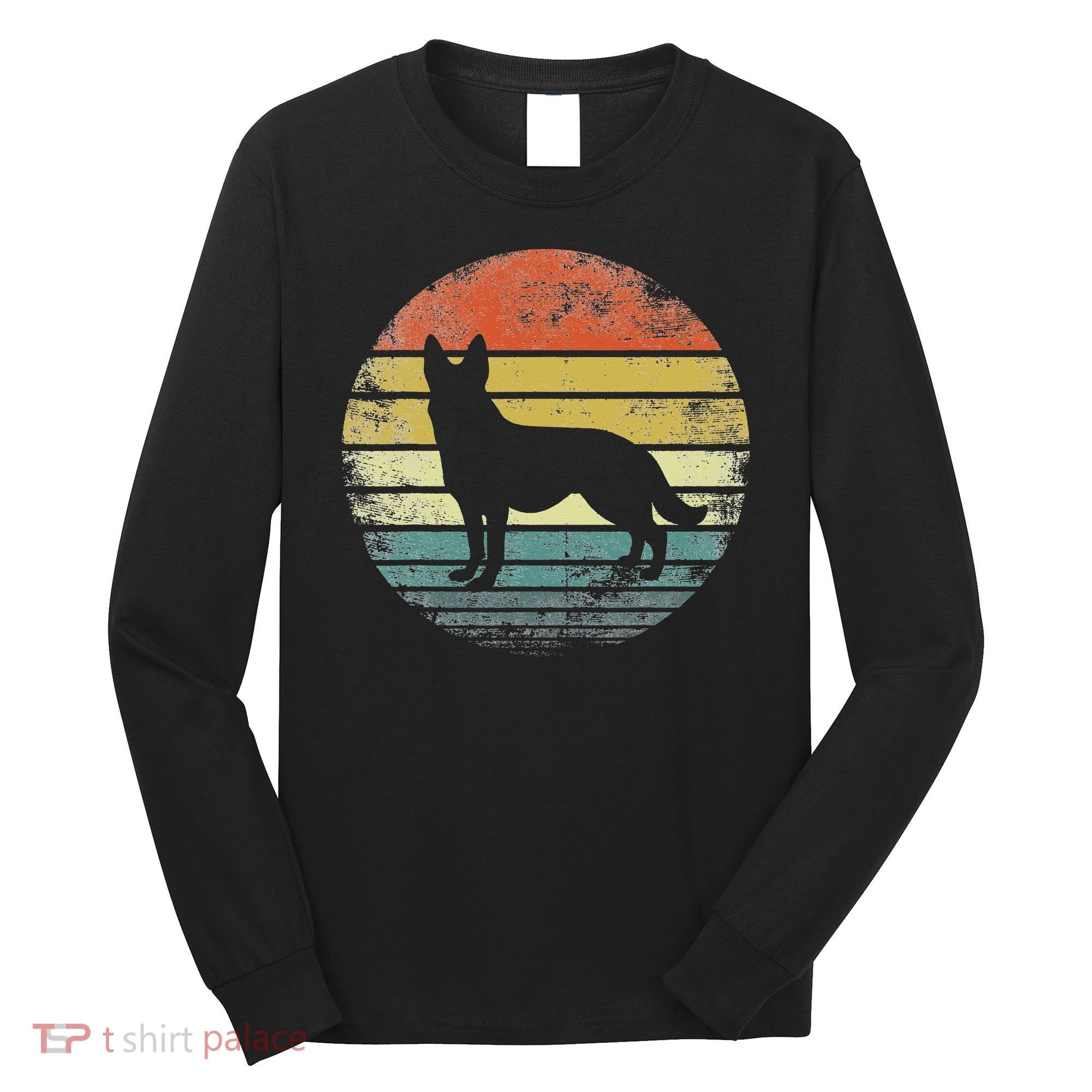 German Shepherd Lover Owner Gift Retro Sunset Dog Long Sleeve Shirt