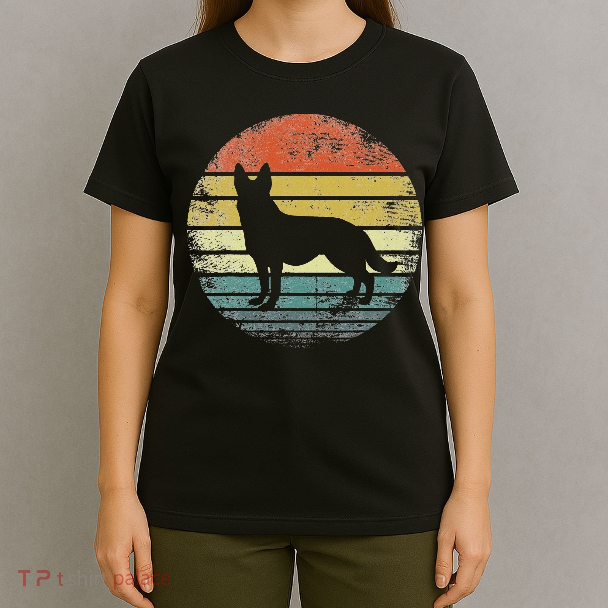 German Shepherd Lover Owner Gift Retro Sunset Dog T-Shirt