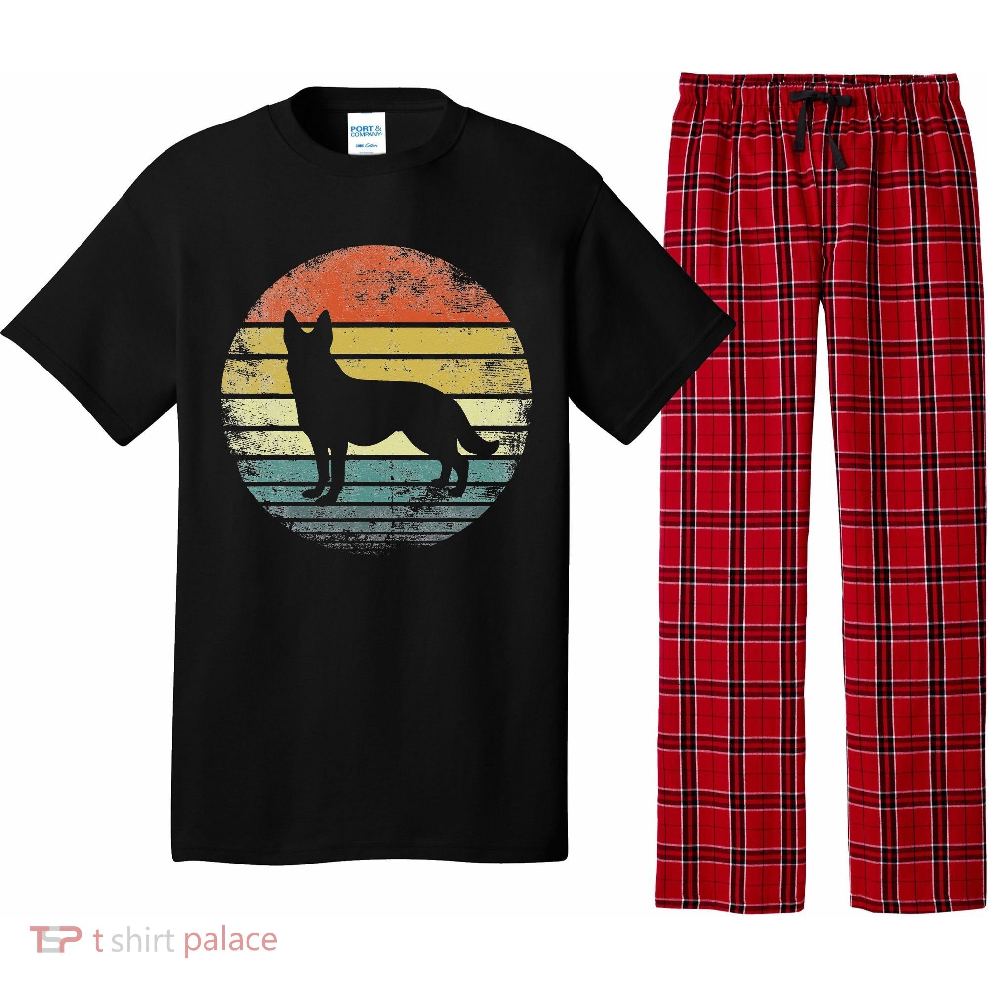 German Shepherd Lover Owner Gift Retro Sunset Dog Pajama Set