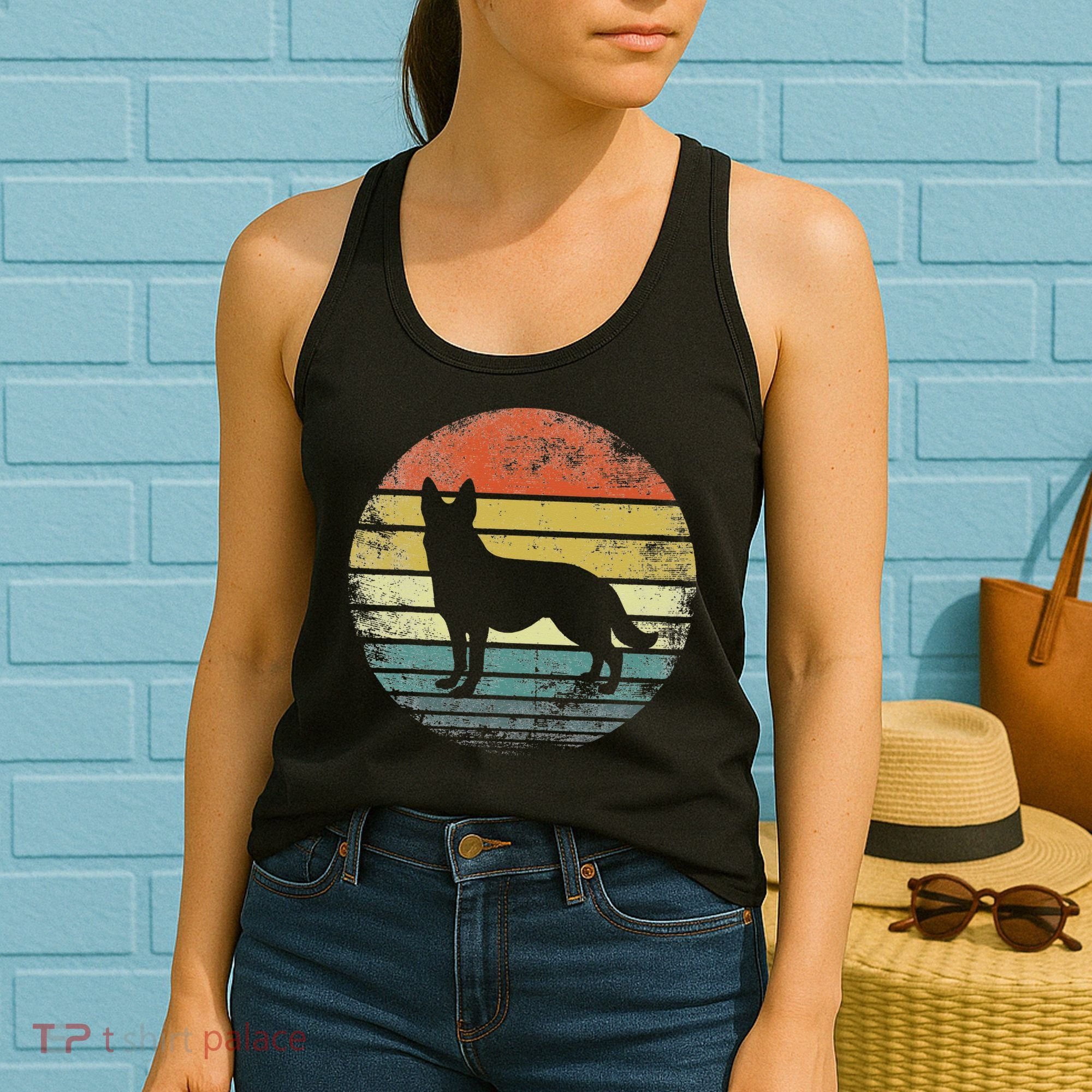 German Shepherd Lover Owner Gift Retro Sunset Dog Women's Tank Top