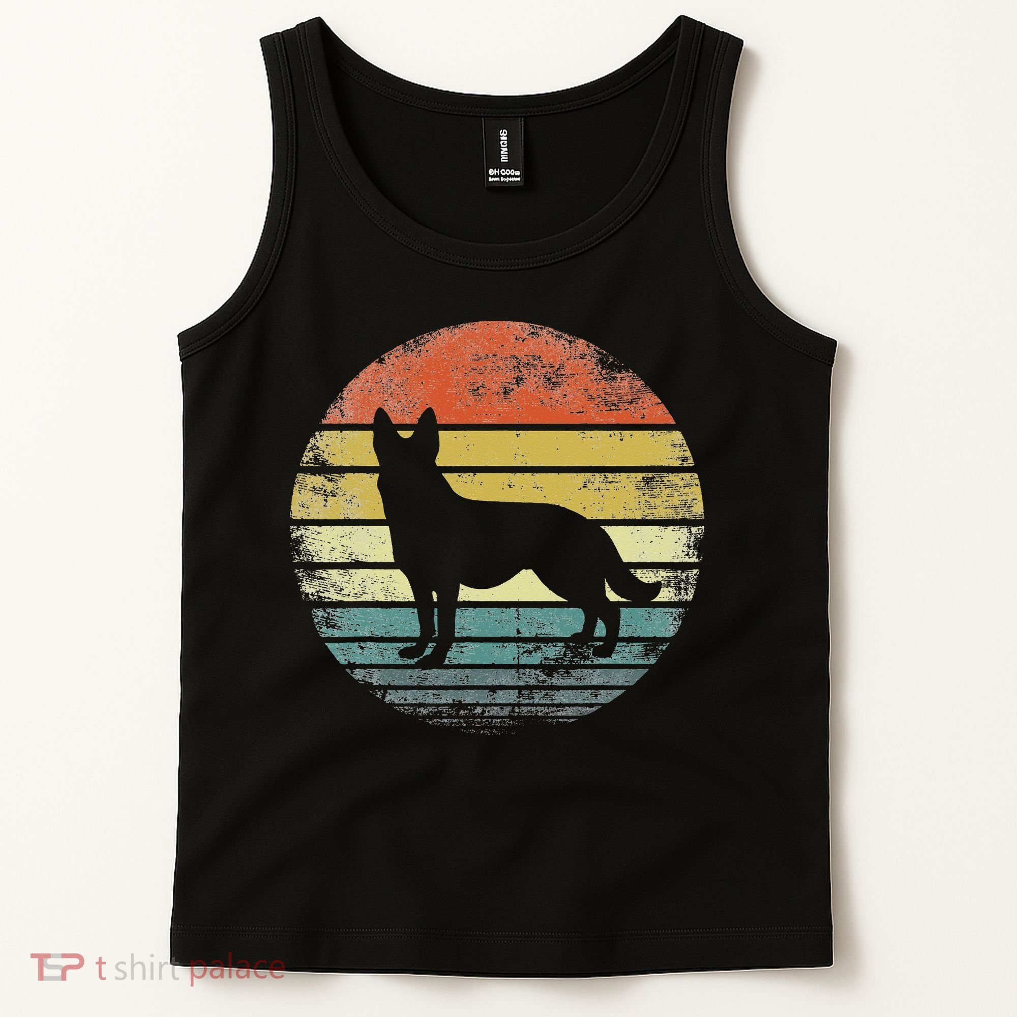 German Shepherd Lover Owner Gift Retro Sunset Dog Tank Top