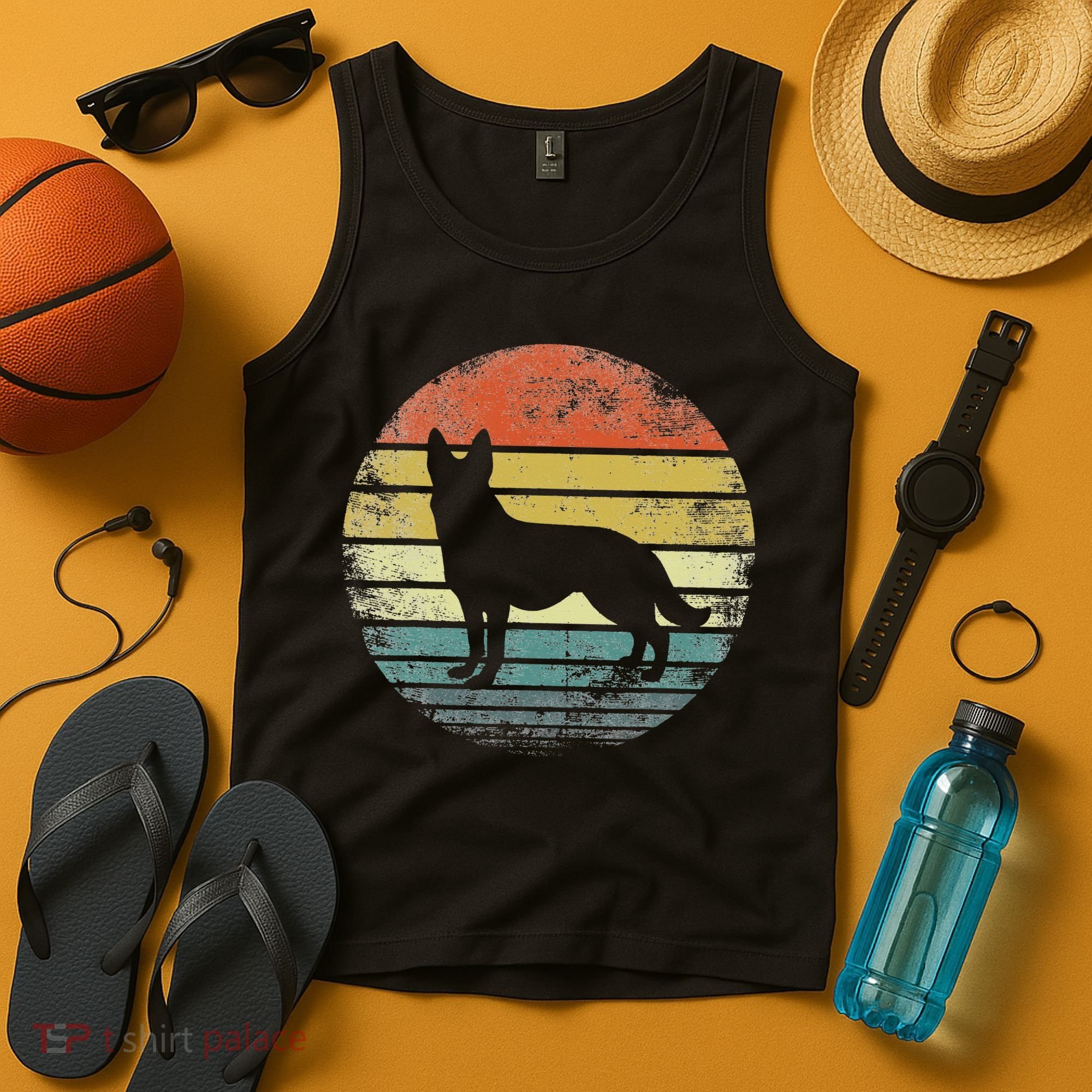 German Shepherd Lover Owner Gift Retro Sunset Dog Tank Top