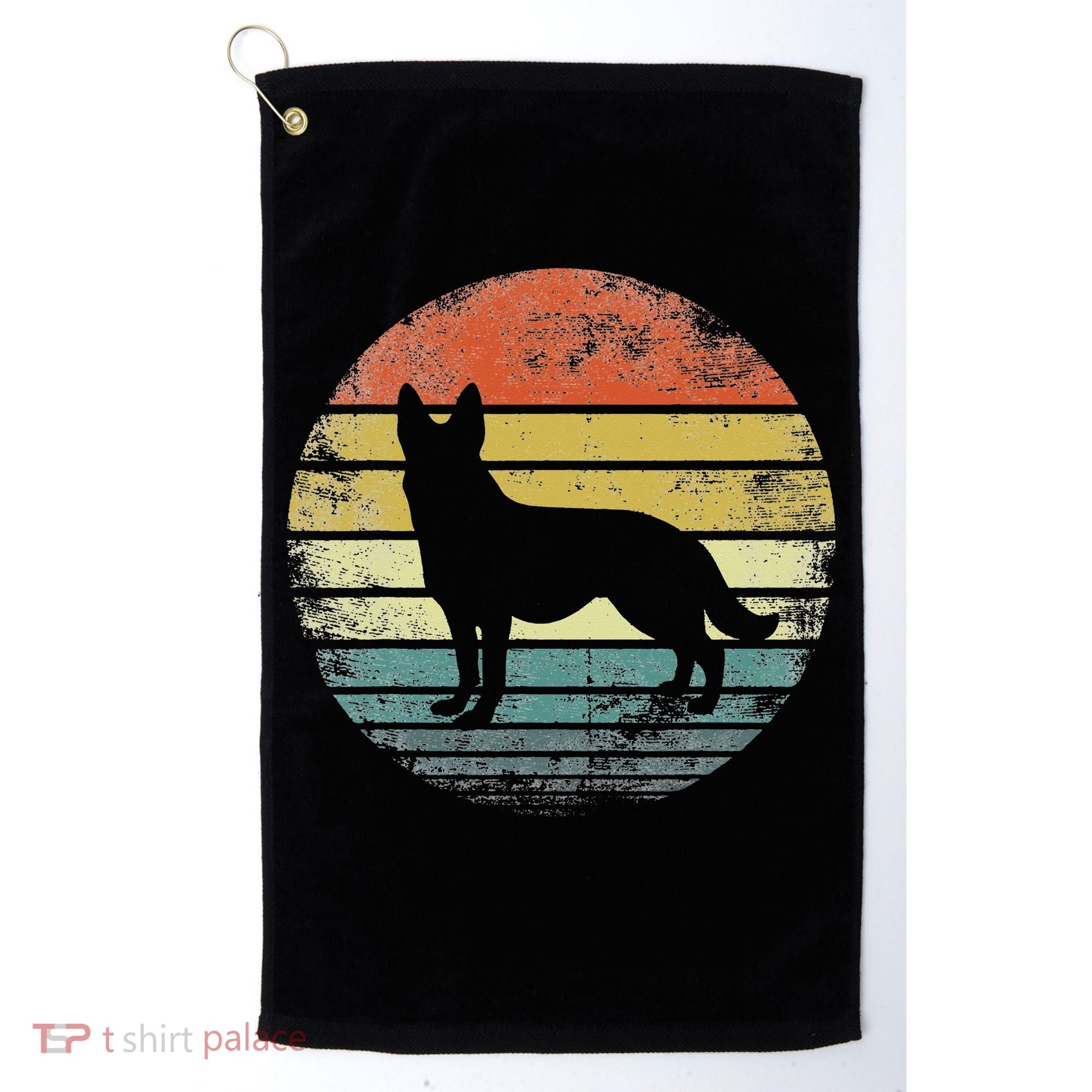 German Shepherd Lover Owner Gift Retro Sunset Dog Golf Towel
