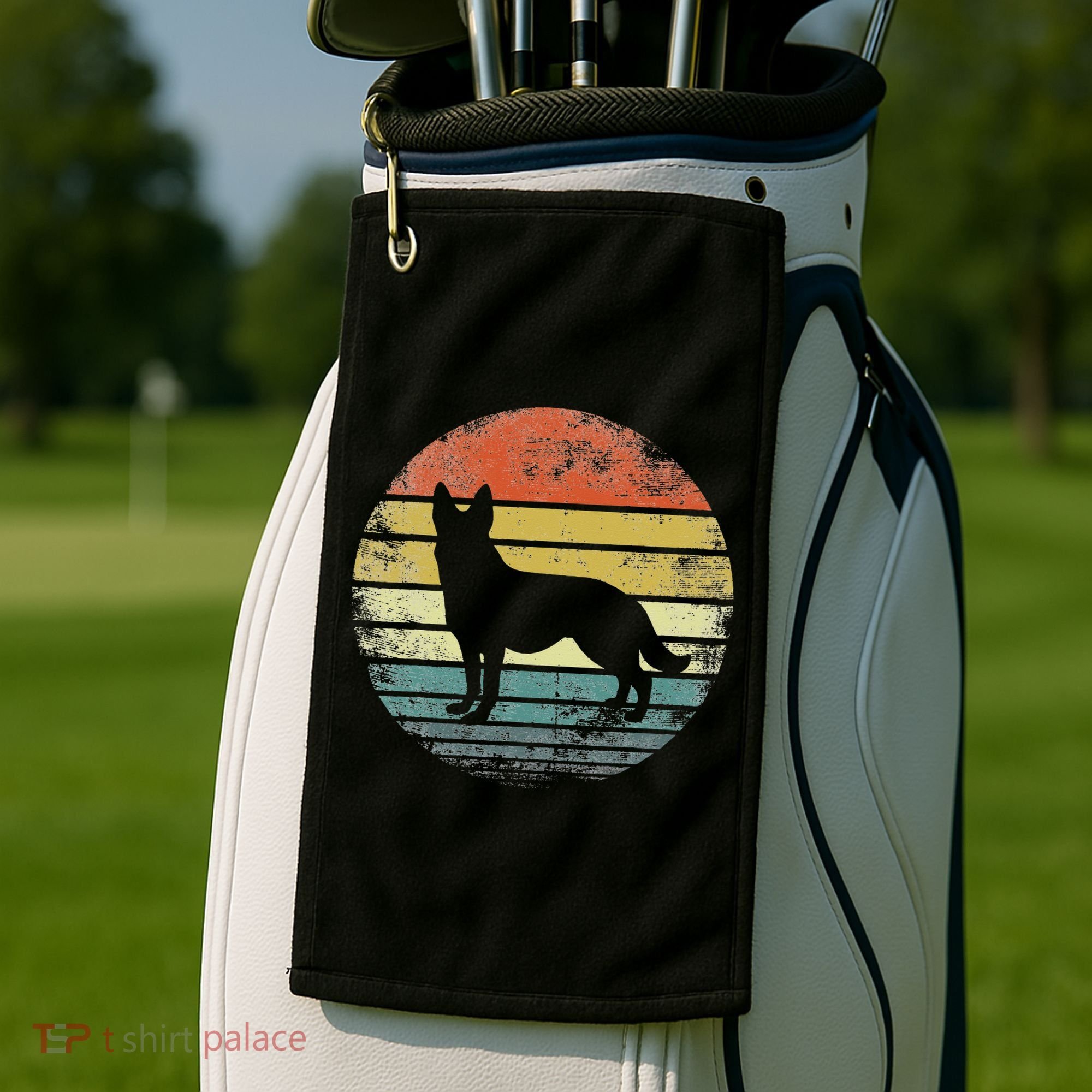 German Shepherd Lover Owner Gift Retro Sunset Dog Golf Towel